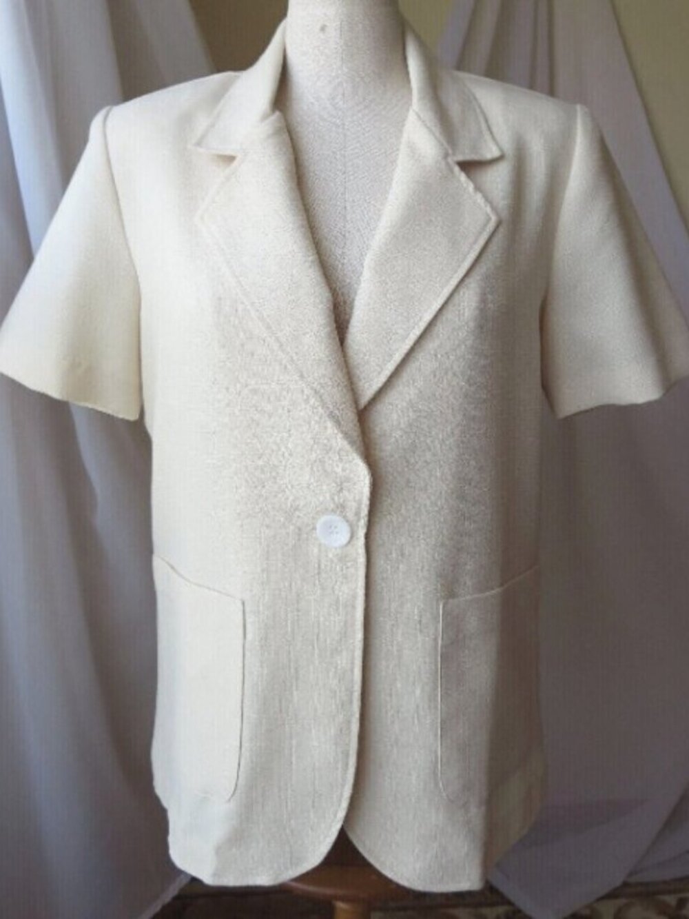 Blair White Short Sleeve Blazer Size 10 Lightweight Open Front Jacket